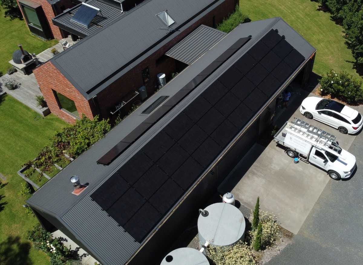 aerial photo of a solar install by Dunton Group on the Mornington Peninsula.
